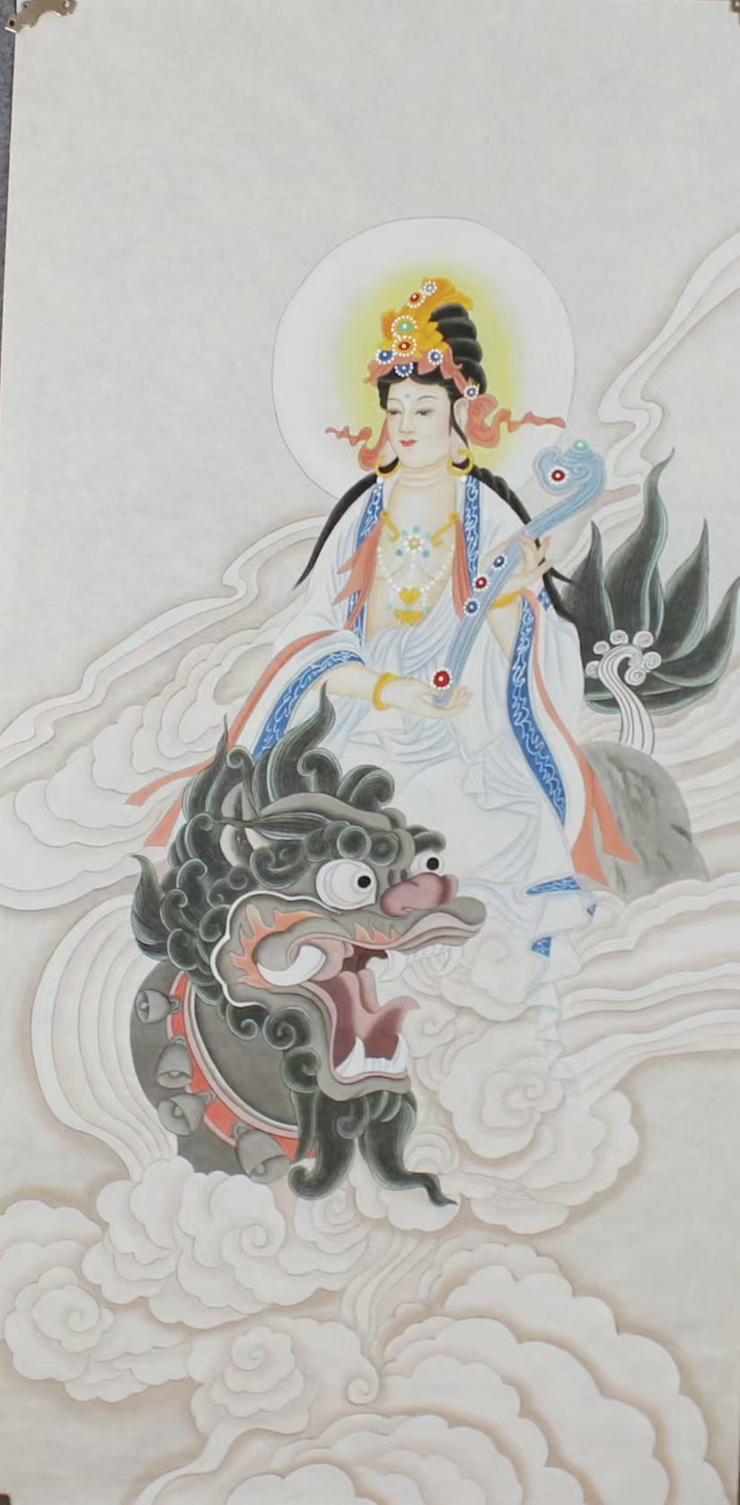 工笔重彩画《观音乘龙·祥瑞天降》​