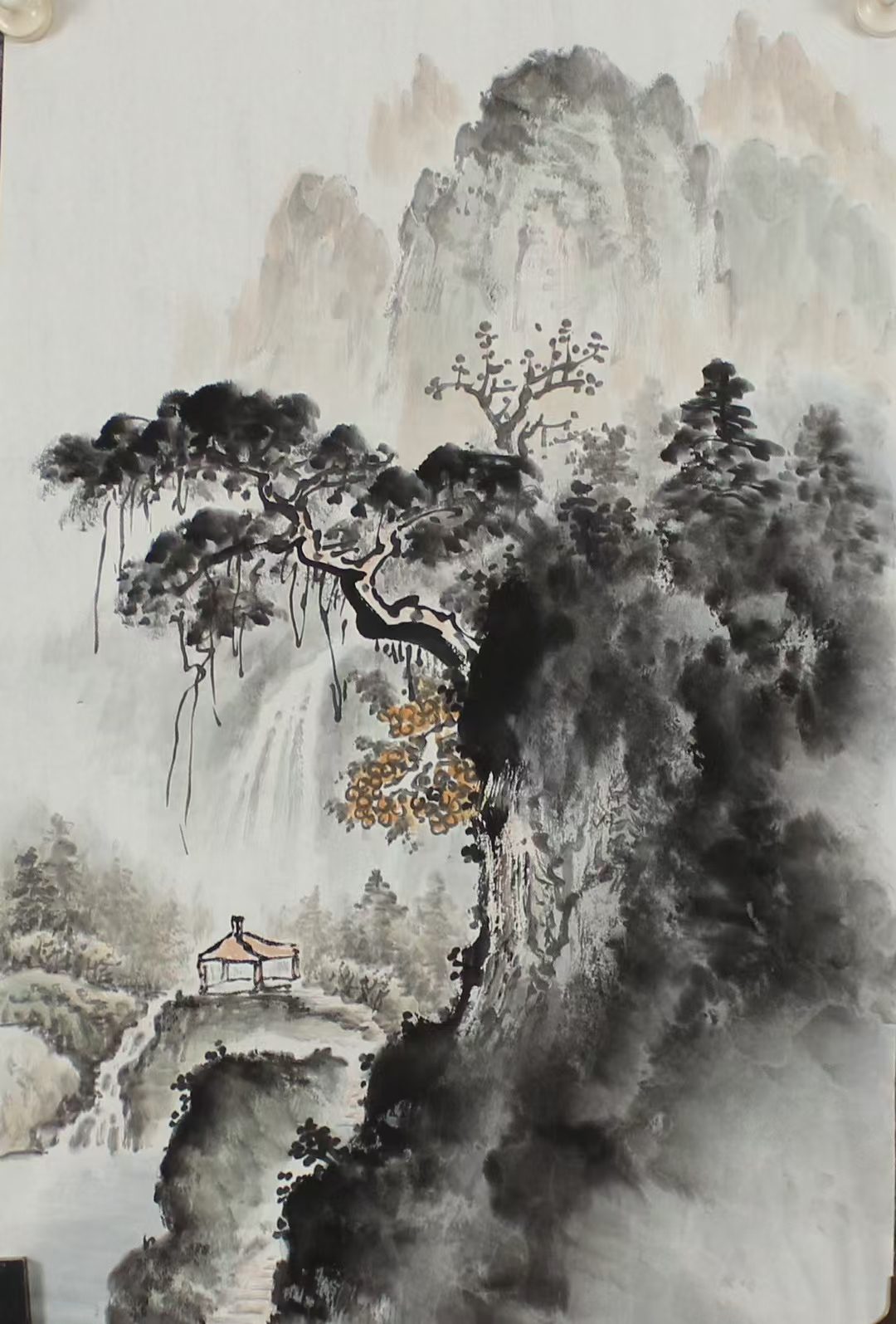 水墨山水画《山水幽居·松风问月》