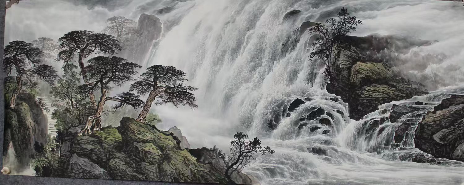 水墨山水画《千峰飞雪·万壑鸣泉》​