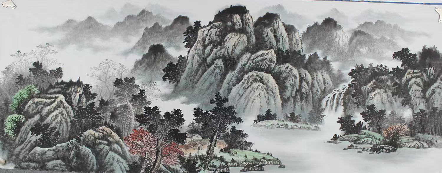 Ink Landscape Painting "Clouds, Mountains and Mist - Four Seasons of Morning and Evening