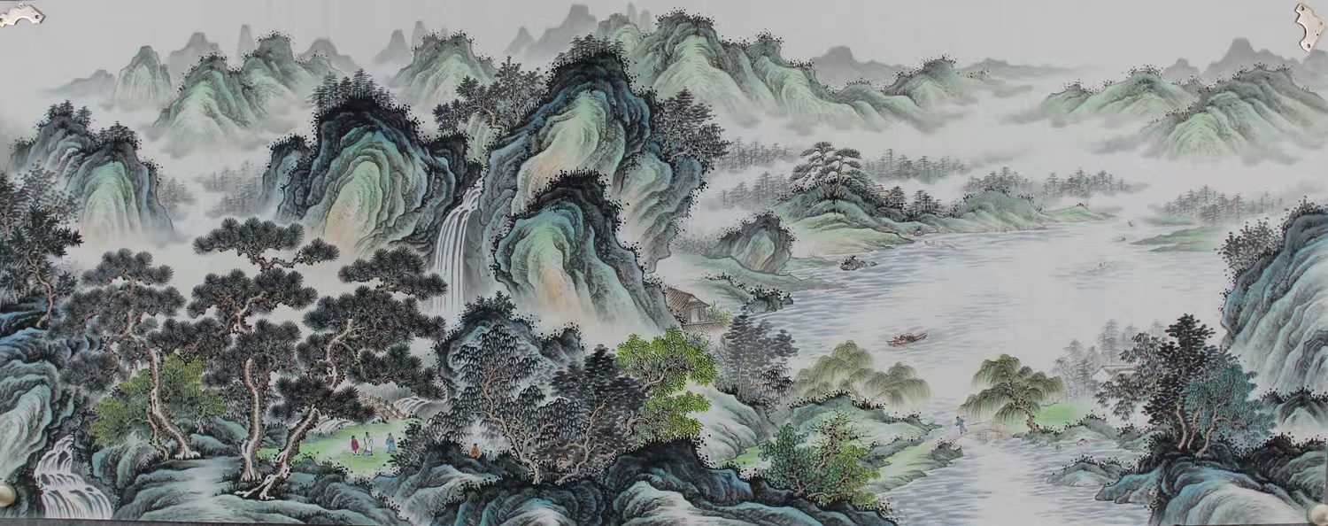 青绿山水画《烟霞叠嶂·碧落问道》​