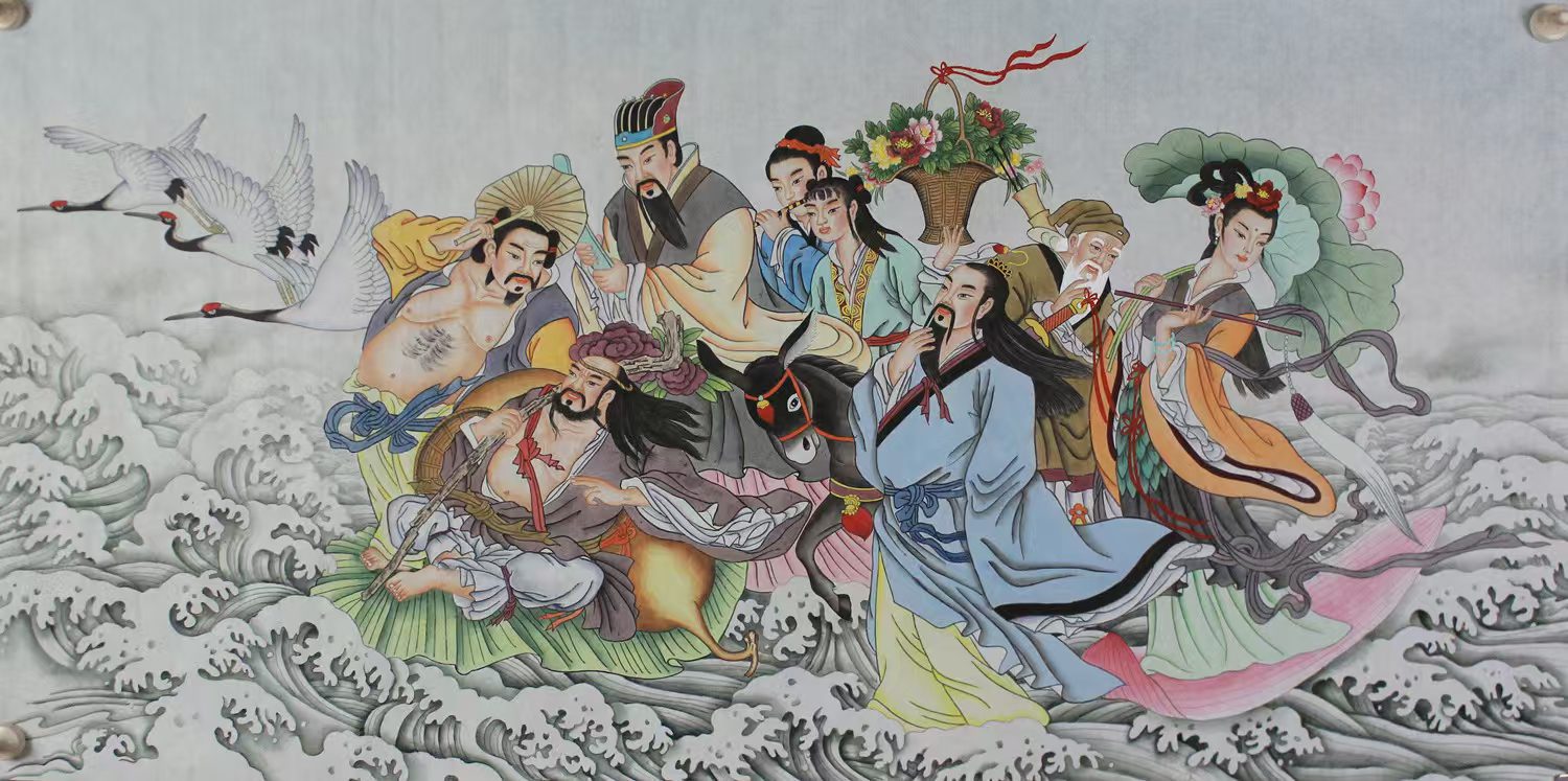 工笔重彩画《八仙过海·碧波仙踪》​