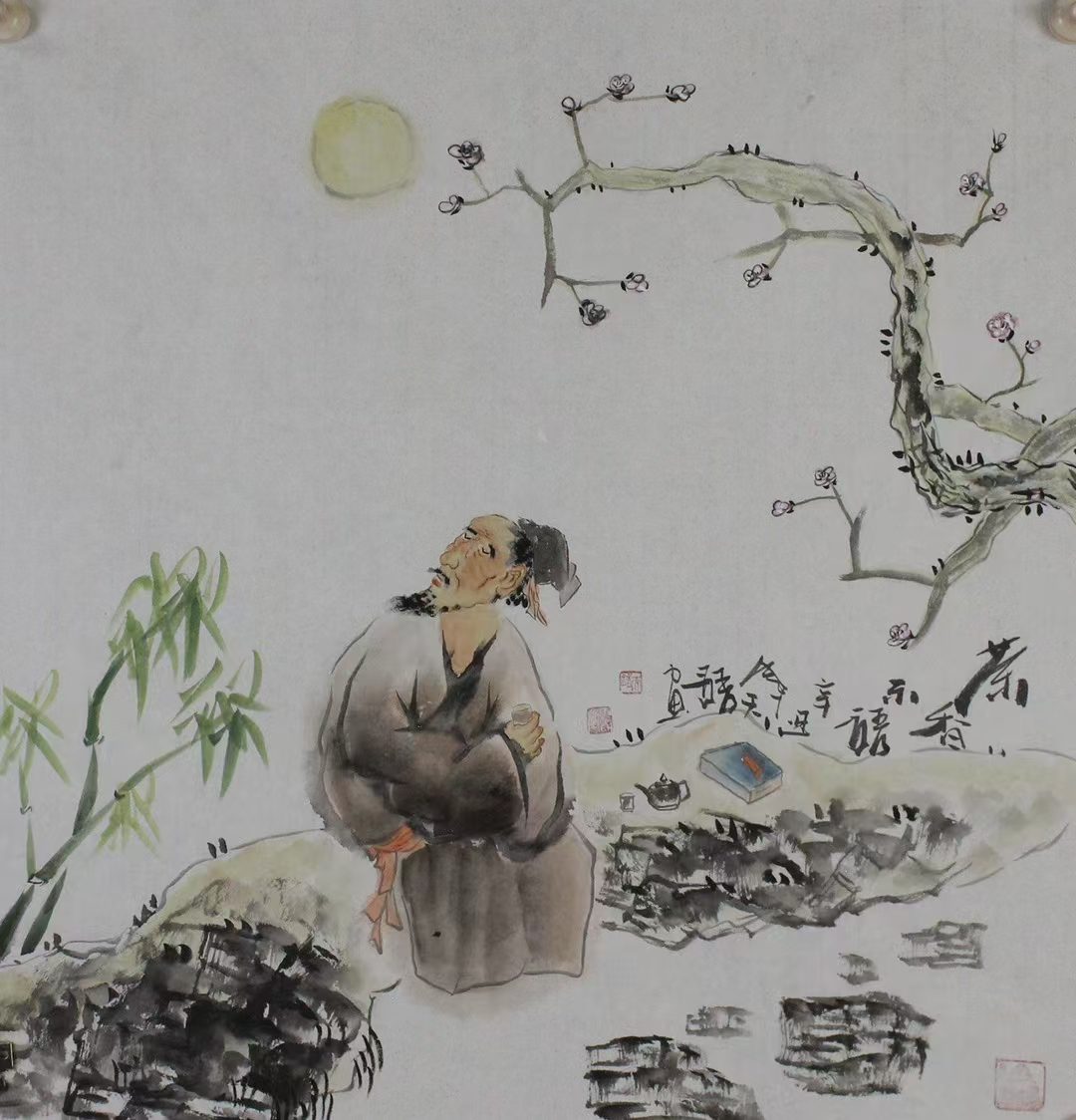 Figurine peinte à l'encre "Penser au fantôme sous la lune
