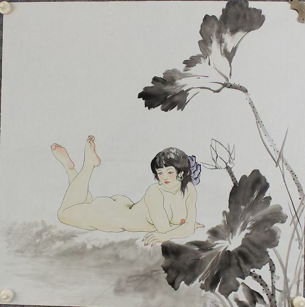 Ink Figure Painting Appreciation "Dreaming among the Lotus