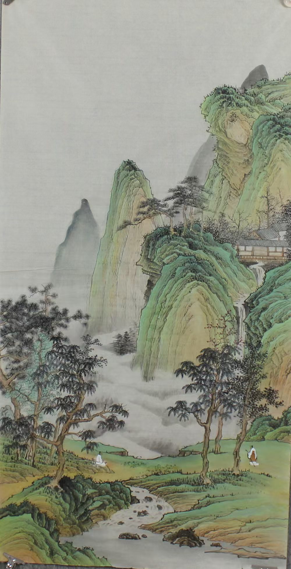Ink Painting Landscape Painting "Green Hills and Secluded Dwelling-Blue Stream and Pine Breeze