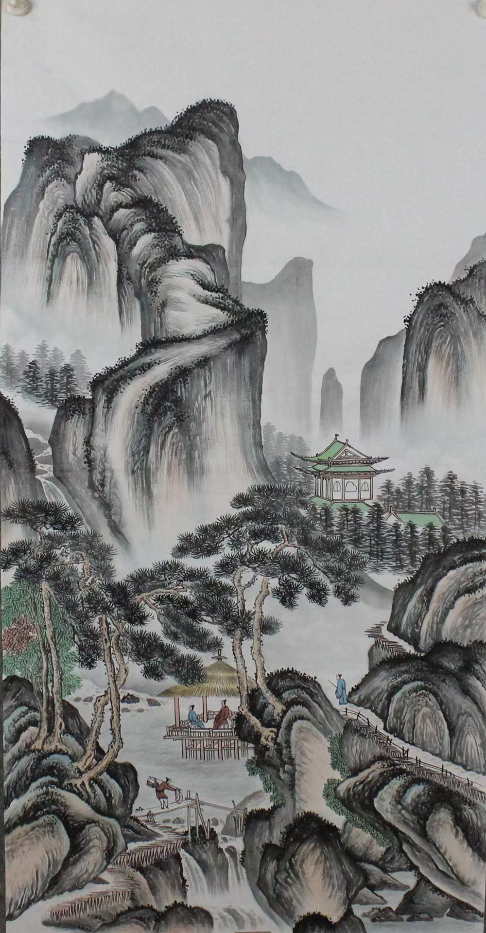 Ink Landscape Painting "Peak and Pine Rhythm - Clear Sound Into Your Heart