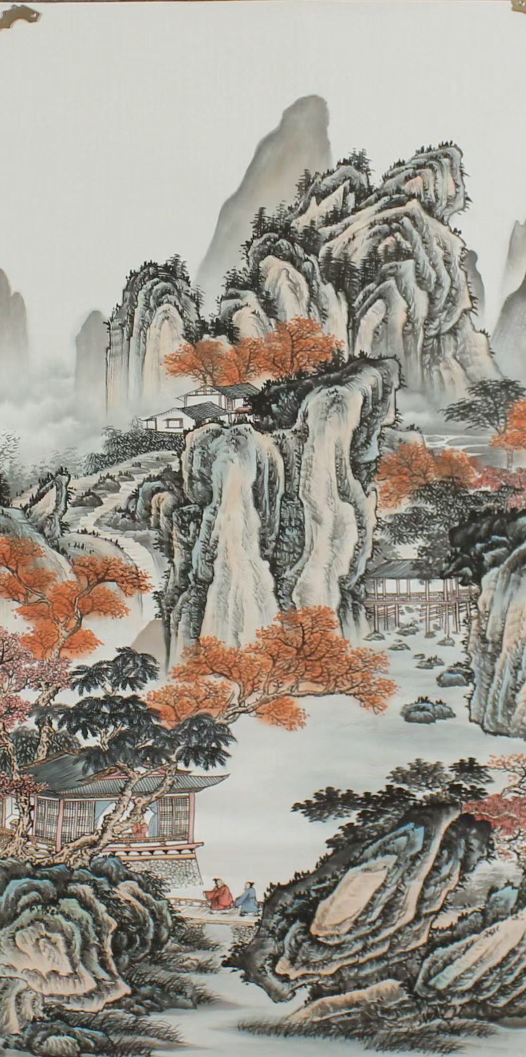 Ink Landscape Painting "Autumn Mountain Secluded Dwelling - Maple Forest with Evening Laughter